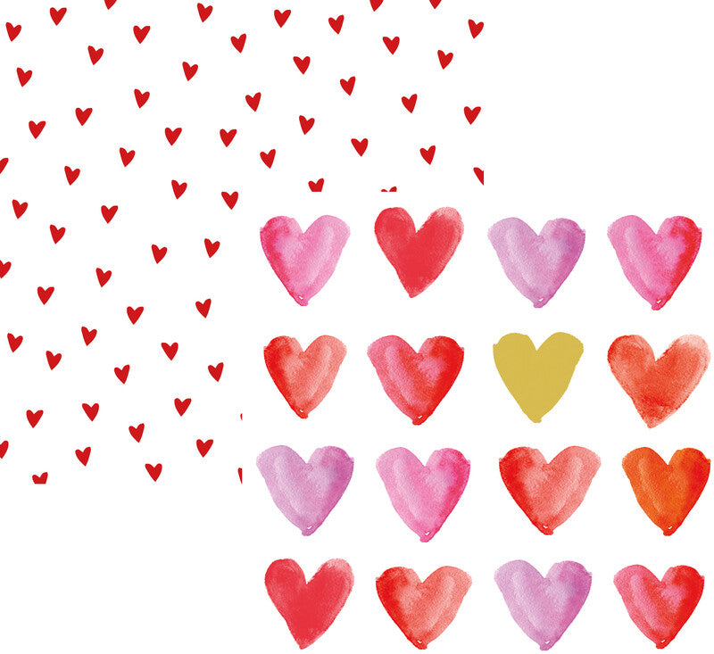 Ppd Servietten Aquarell Hearts – 33 × 33 cm – 3-lagig, Tissue – 20 Stk., FSC