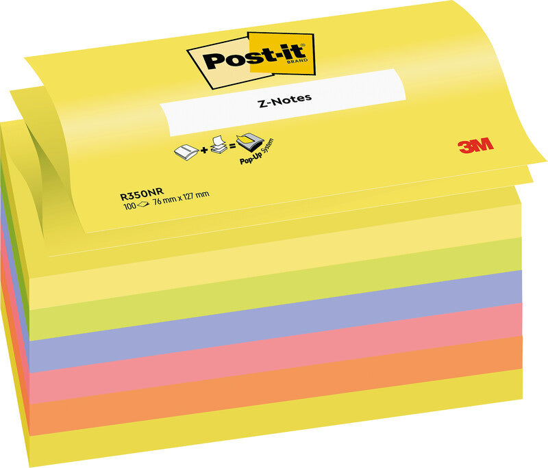 Post-it Haftnotizen – 127×76 mm – sortiert, 6×100 Blatt, Z-Faltung, PEFC