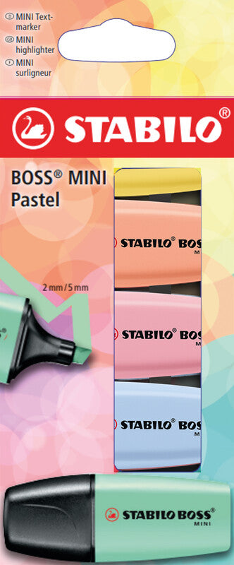STABILO BOSS Textmarker Mini Set 5 Pastellfarben – Keilspitze, 2–5 mm