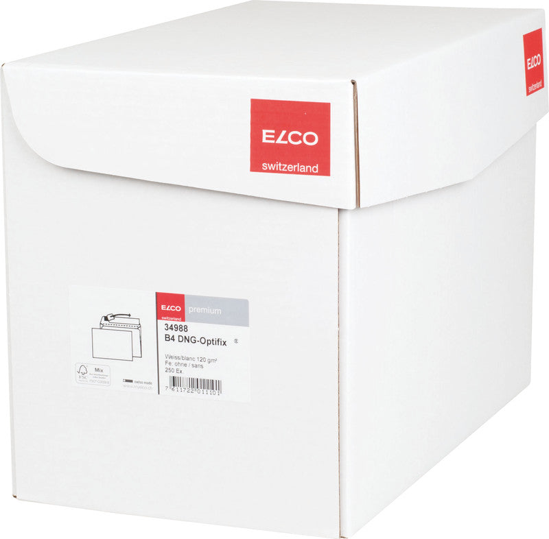 Elco Couvert B4 (353 × 250 mm), ohne Fenster, selbstklebend (Optifix), hochweiss, 120 g/m² – 250 Stk.