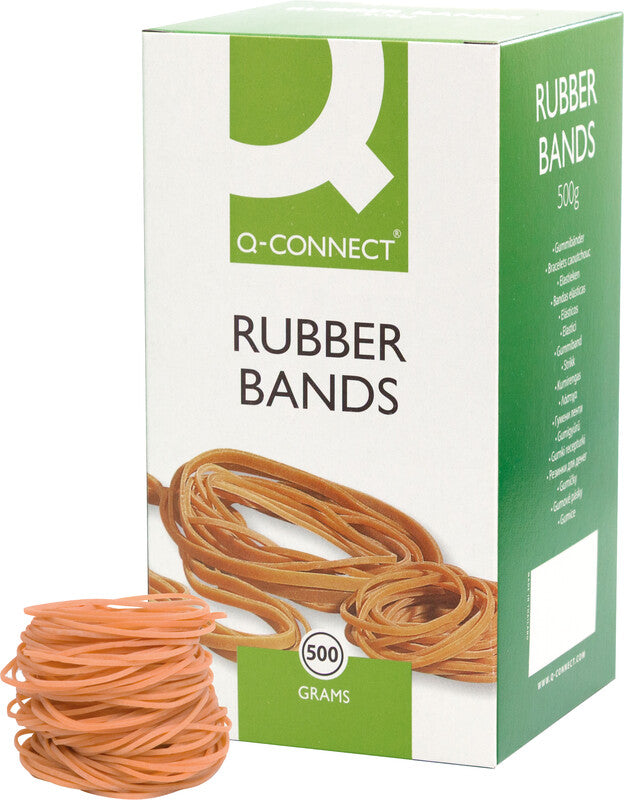 Q-Connect – Gummibänder – 1,5 × 80 mm, Ø 50 mm, braun, Naturkautschuk, 500 g