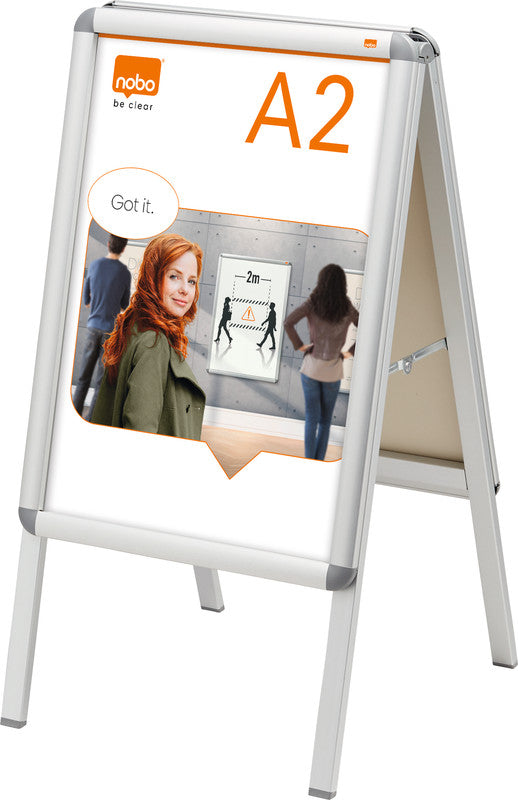 Nobo Plakatständer – für A2 hoch, silber, Metall/Kunststoff, 475 × 480 × 870 mm
