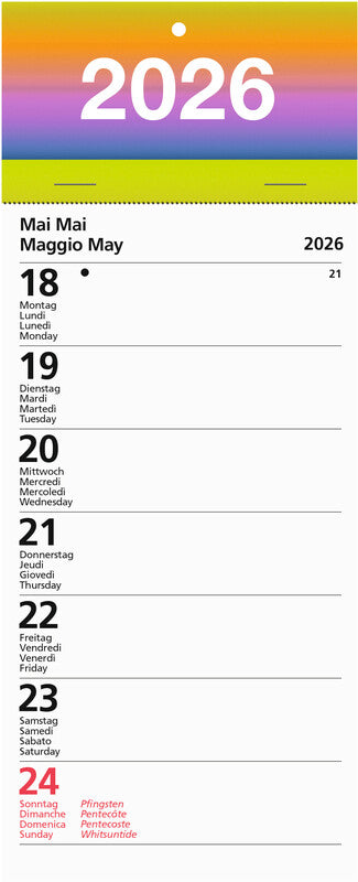 Biella Abreisskalender – 1 Woche pro Blatt – viersprachig D/F/I/GB – 2026 – 10,5 × 21 cm