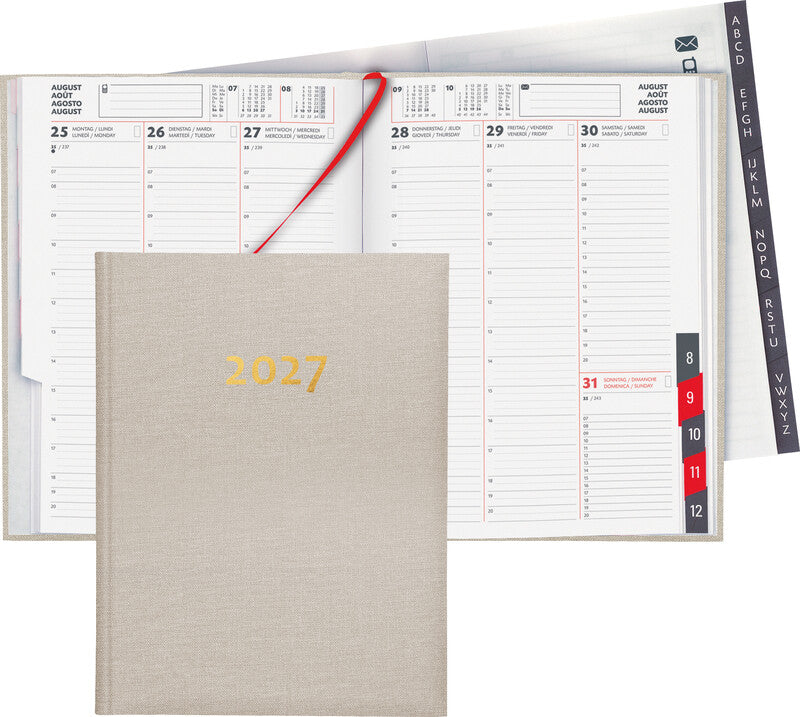 Biella Orario Agenda – 1 Woche/2 Seiten, gebunden, 17,5 × 23,5 cm, 2027, Beige, FSC