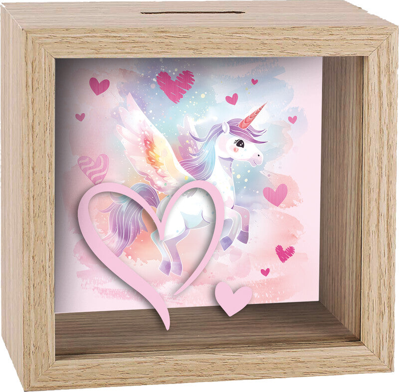 Kurt Eulzer Spardose Pegasus mit Herz, Holz, Natur, 11 × 11 × 2 cm, 1 Stück
