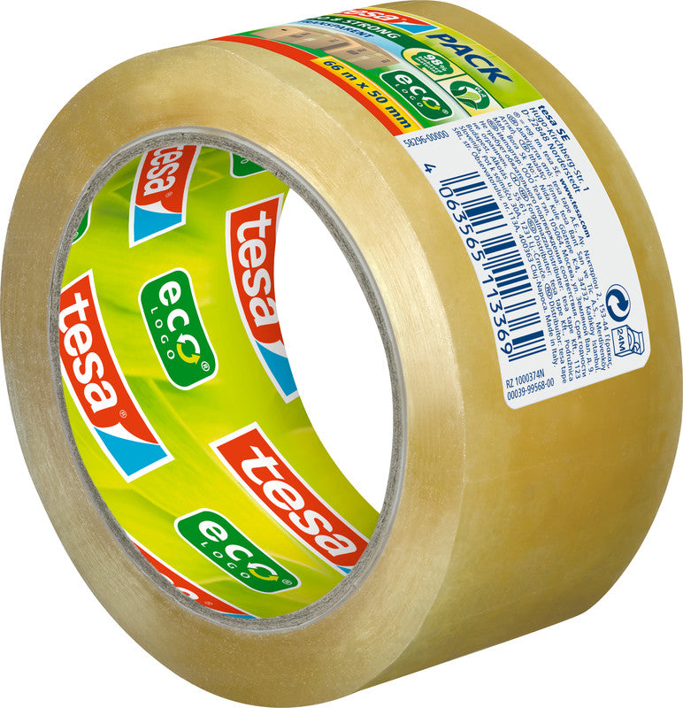 tesa Verpackungsband – 50 mm × 66 m, transparent, stark, eco:plus
