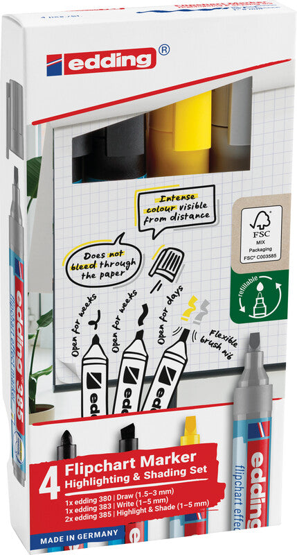 Edding Flipchart-Marker – Rundspitze – Sortiert – 4er-Set – Nachfüllbar