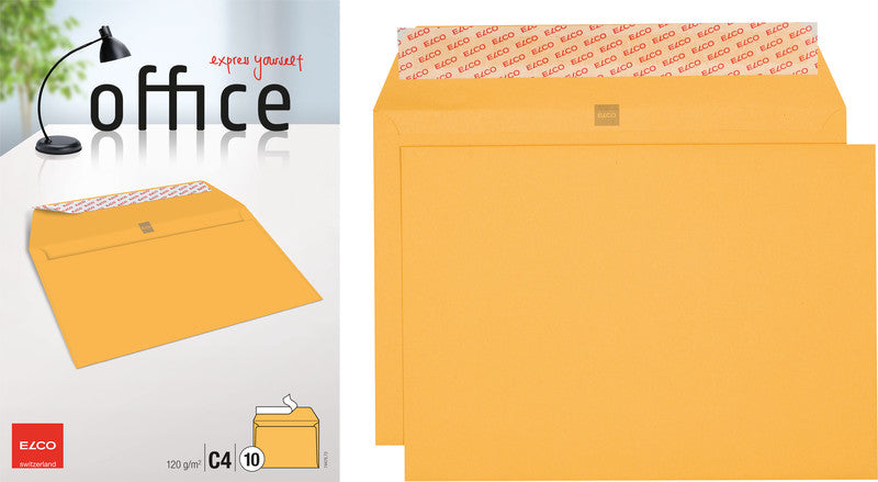 Elco Couvert C4 (324 × 229 mm), ohne Fenster, selbstklebend (Optifix), gelb, 120 g/m², Papier – 10 Stk.