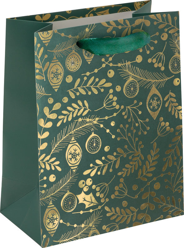 Sigel Geschenktasche – Goldornamente auf Grün – Kraftpapier – 180 × 230 × 100 mm