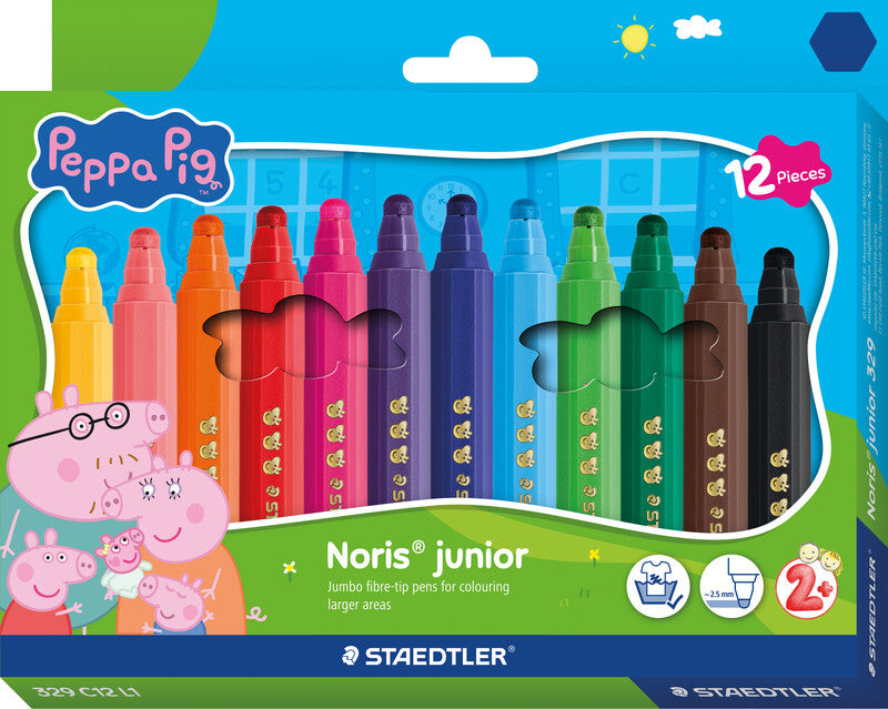 Staedtler Noris Junior Filzstifte, Strichbreite 2,5 mm, auswaschbar, 12 Farben