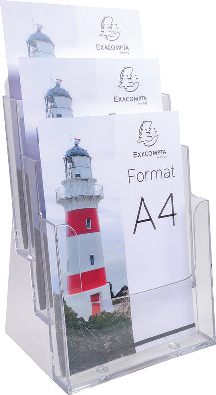 Exacompta Tischprospekthalter 3 Fächer A4 – Polystyrol, transparent – 155×339×237 mm