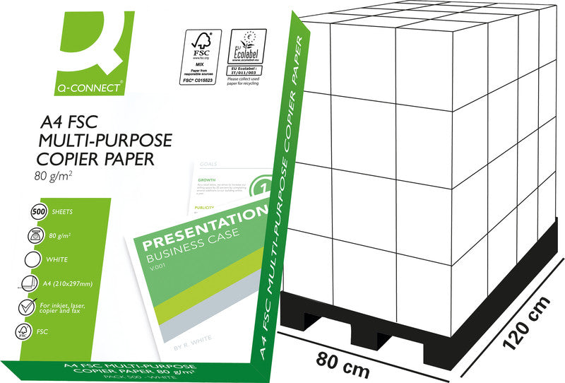 Q-Connect Universalpapier hochweiss – A4, 80 g/m², FSC – pro 500 Blatt (ab 120'000 Blatt = 1 Palette)