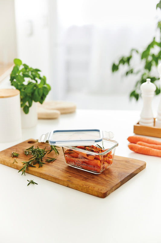 Rotho Glasbehälter Clic & Lock – 0,5 l – eckig – 16 × 7,8 × 12 cm – Borosilikatglas – transparent