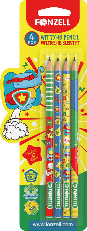 Fonzell Bleistift, HB, Mine Ø 2,2 mm, farbig sortiert – 4er-Set