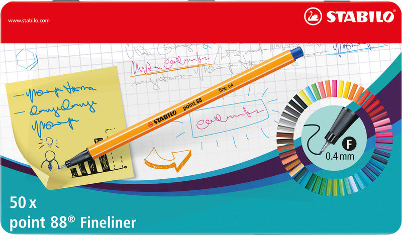 STABILO Fineliner – 50er-Set 0,4 mm – 50 Farben, sortiert