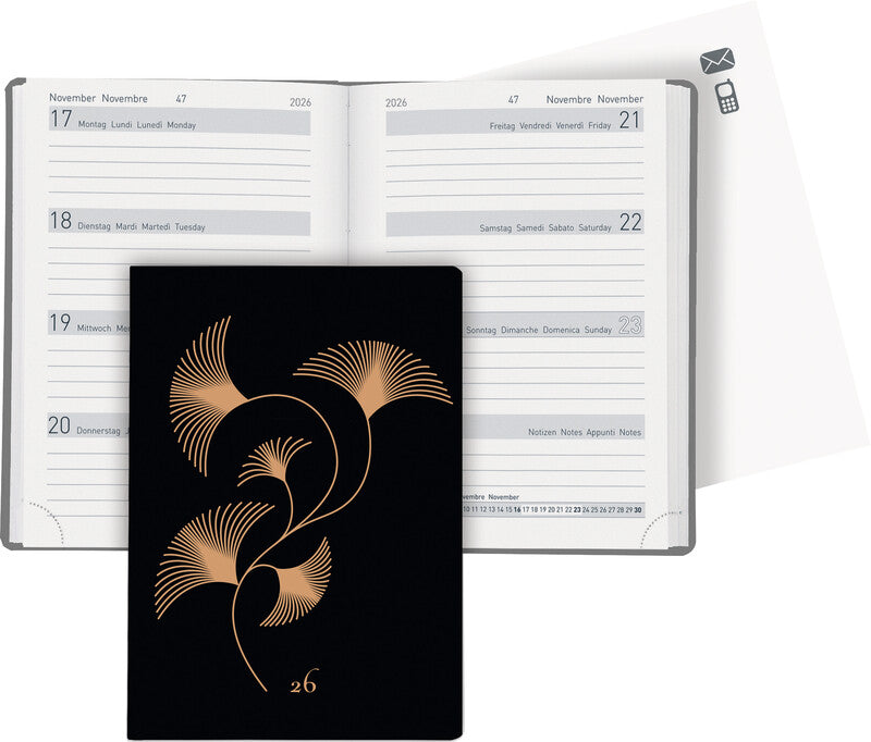 Biella Memento Trend Agenda – 1 Woche/2 Seiten, gebunden, 10,1 × 14,2 cm, 2026, Boho, FSC