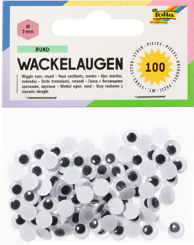 Folia Wackelaugen – 100 Stück – Weiss – Ø 7 mm