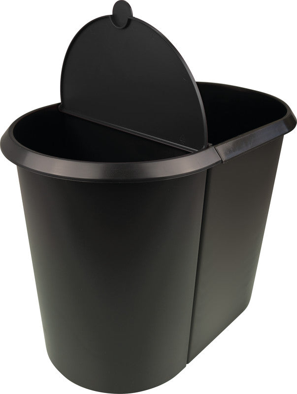 Helit Systempapierkorb – 20 + 9 l, mit Deckel – Kunststoff, schwarz – B × H × T 270 × 343 × 440 mm