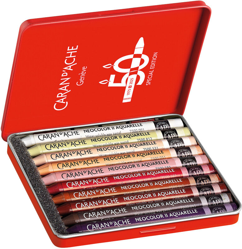 Caran d-Ache Caran d'Ache – Neocolor II – Wachsmalkreiden – Set – 10 Farben, für dunkles Papier