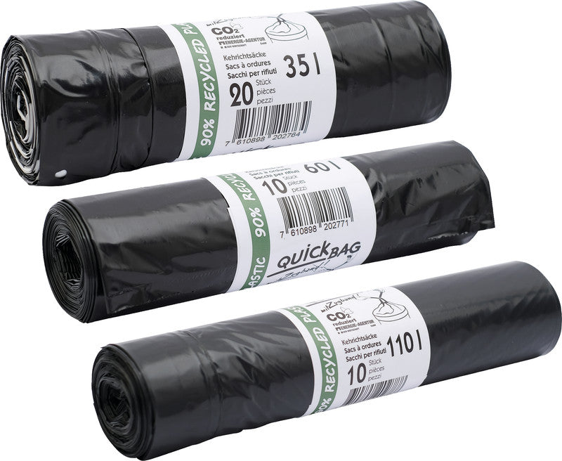Kehrichtsack Quickbag – 110 l, mit Zugband, PE, schwarz, 45 µm, 10 Stk