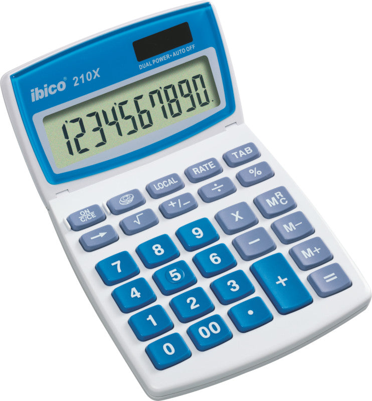 Ibico Tischrechner 210x – 10-stellig, LCD, Prozent/Währung, Solar + Batterie, 104×166×11 mm