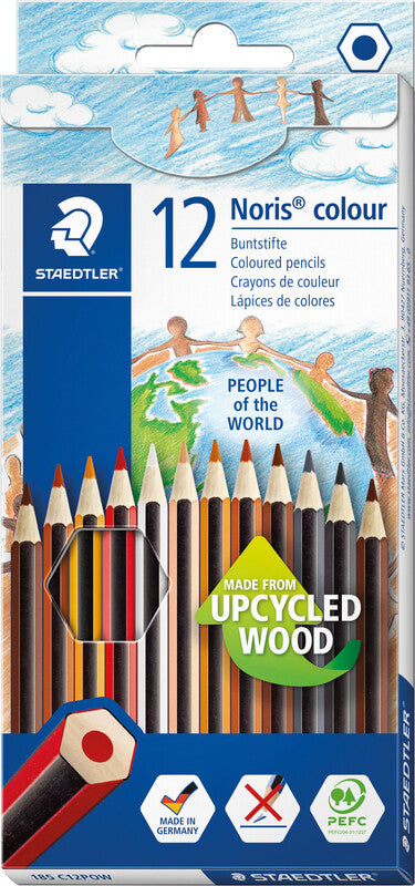 Staedtler Noris colour Upcycling Farbstifte-Set – 12 Farben, Sechskant, Kartonetui, People of the World