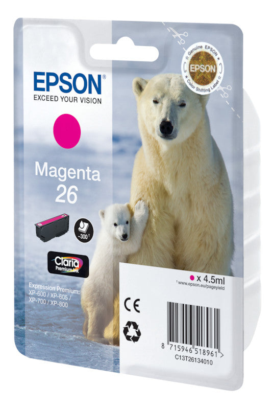 Epson Tintenpatrone 26, Magenta – für Tintenstrahldrucker, Multifunktionsgeräte