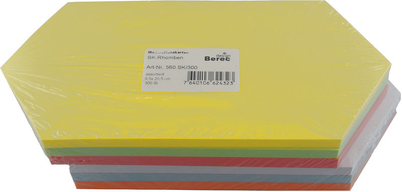 Berec Moderationskarten Motive Rhomben 20 × 9,5 cm – farbig sortiert, Papier, 130 g/m², 300 Stk