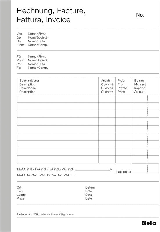 Biella Formularblock – Rechnung, mehrsprachig, 50 Blatt, A5