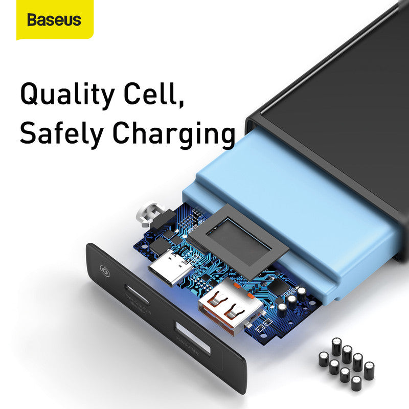 Baseus Powerbank 20000 mAh, 1× USB-A, 1× USB-C, mit Batterieladeanzeige, für Smartphones, Tablets, Schwarz