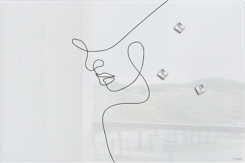 Sigel Whiteboard – 60 × 40 cm, Glas, magnetisch, Wandmontage, inkl. Magnetwürfel, Montagesatz