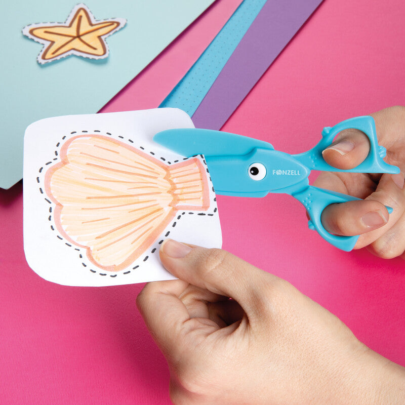 Fonzell Kinderschere – 11,5 cm, Kunststoff, für Rechts- und Linkshänder, abgerundet, Kunststoff, Blau