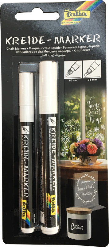 Folia Kreidemarker – Rund, 1–2 mm, 2–5 mm – Weiss – 2er-Set