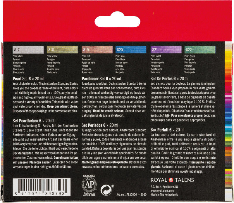 Royal Talens Acrylic Standard – Acrylfarbe – sortiert, perleffekt, 6 Farben, 6 × 20 ml