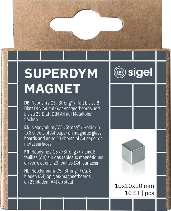 Sigel Magnetwürfel – Silber – 10 × 10 × 10 mm, 10 Stück, Stahl