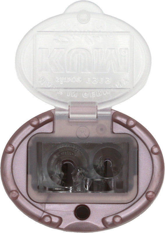 Kum Spitzer – manuell, 2-Loch, mit Behälter, für Blei- & Buntstifte Ø 8 und 11 mm, Kunststoff, rosa