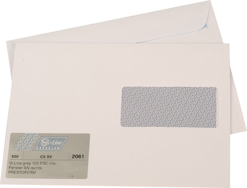 Goessler Couvert C5, Fenster rechts, Haftklebung, weiss, 100 g/m², mit Innendruck – 500 Stk.