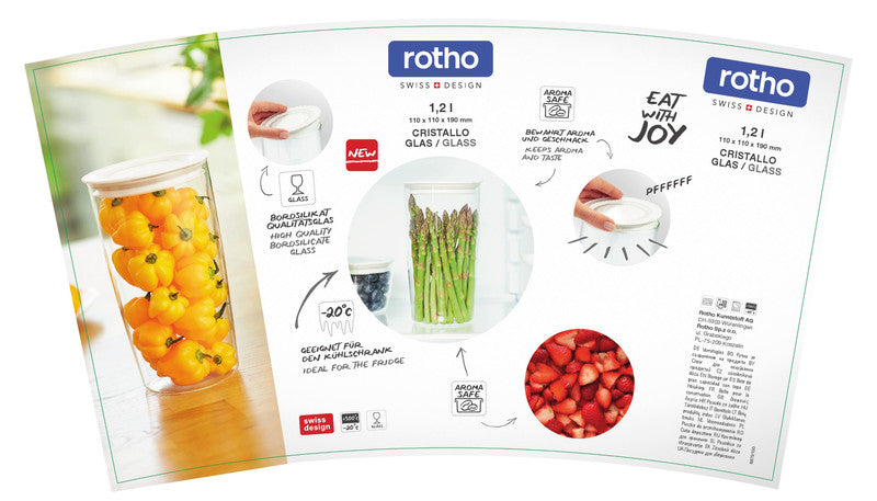 Rotho Glasbehälter Cristallo – 1,2 l – rund – Ø 11 × 19,3 cm – Borosilikatglas – transparent