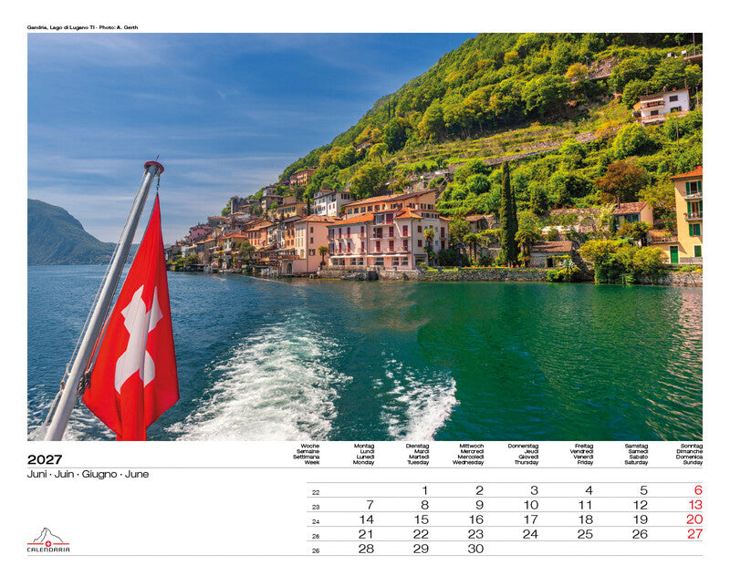Calendaria Bildkalender Schweiz 2027 – 40 × 31 cm – Kalendarium d/f/i/e