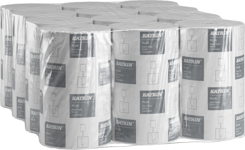 Katrin Handtuchrolle Plus S – 1-lagig, Recyclingfasermaterial, weiss, 205 mm × 100 m, für Katrin Inclusive S