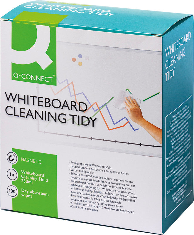 Q-Connect – Starter-Kit – für Whiteboards, inkl. Reiniger 250 ml, 100 Reinigungstücher, magnetisch – 2-teilig