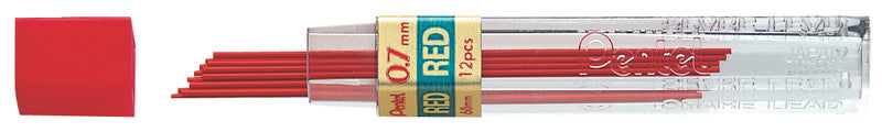Pentel Hi-Polymer Bleistiftminen – rot, 0,7 mm, 12 Stk.