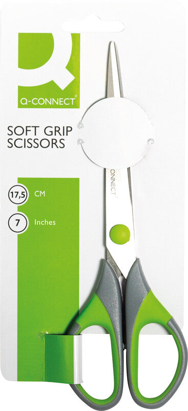 Q-connect Universalschere – 17,5 cm, Edelstahl, für Rechts- und Linkshänder, spitz, Softgrip, Kunststoff, grün