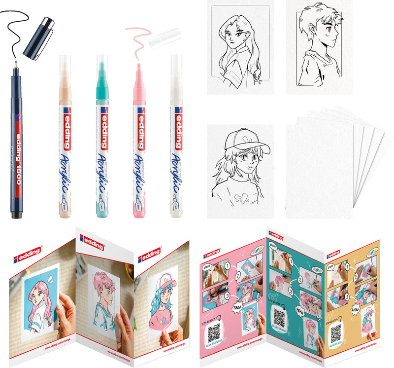 Edding 5300 Acrylmarker – Rundspitze 1–2 mm – Mehrfarbig – 5er-Set
