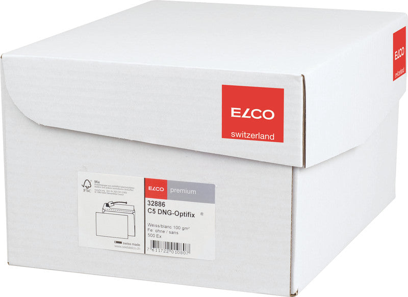 Elco Couvert C5, ohne Fenster, selbstklebend, hochweiss, 100 g/m², mit Innendruck – 500 Stk.