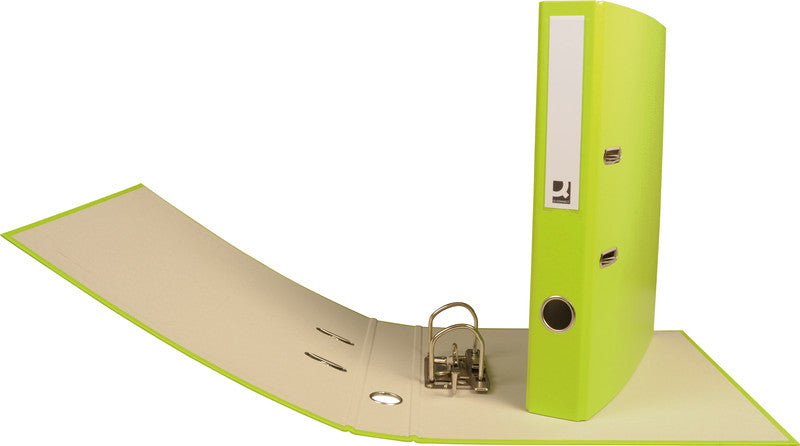 Q-connect Ordner – A4 hoch – 2-Ring Hebelmechanik, Rücken 40 mm – hellgrün, mit Niederhalter, Griffloch, FSC