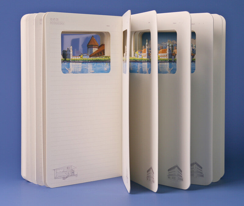 Buddhiherz Notizbuch, 110 × 180 mm, liniert, Fadenheftung, Hardcover, 216 Seiten, 150 g/m² – blau