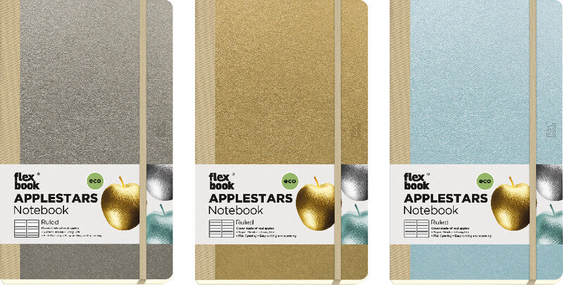Flexbook Notizbuch – 130 × 210 mm – 192 Seiten – 100 g/m² – gebunden, Gummiband, abgerundete Ecken, gold