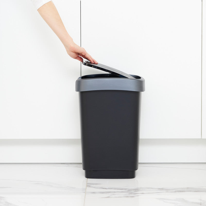 Rotho Abfallcontainer – 10 l – mit Deckel – Kunststoff, Silber – B × H × T 181 × 330 × 248 mm