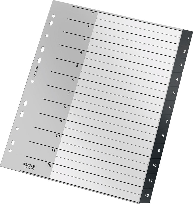 Leitz Register A4+ Überbreit – Nummeriert 1–20, PP Schwarz, 11-fach, Recycelt, für Zeigetaschen